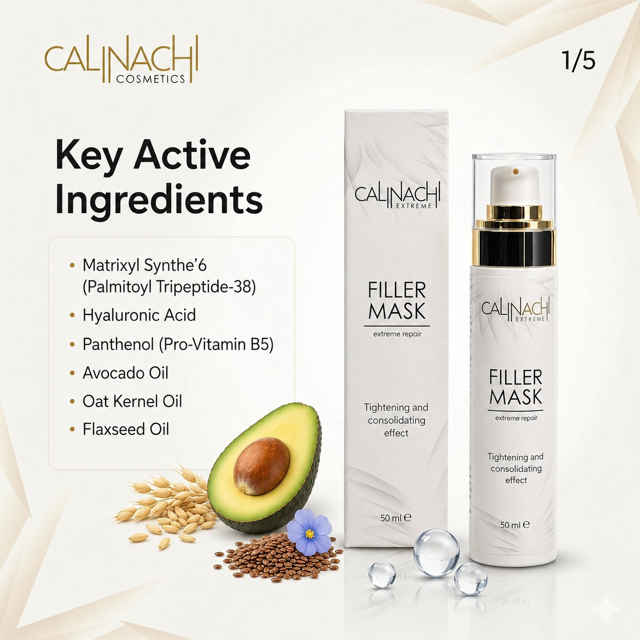 Filler Mask for Face, Neck, and Décolletage, 50ml. skincare CALINACHI Cosmetics