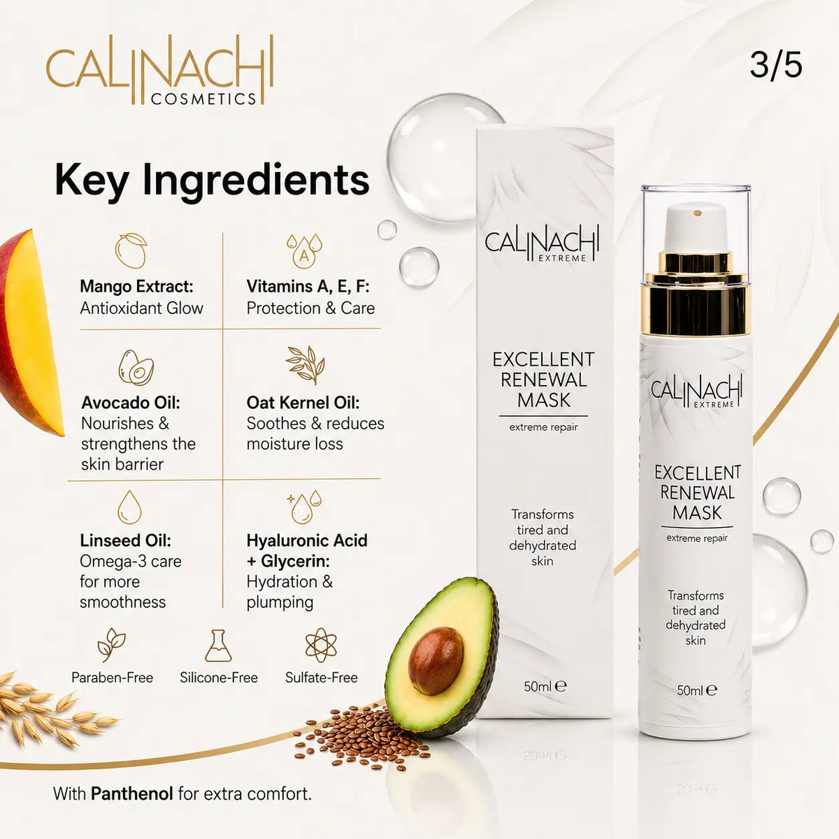 Excellent Renewal Mask for Face, Neck, and Décolletage, 50ml. skincare CALINACHI Cosmetics
