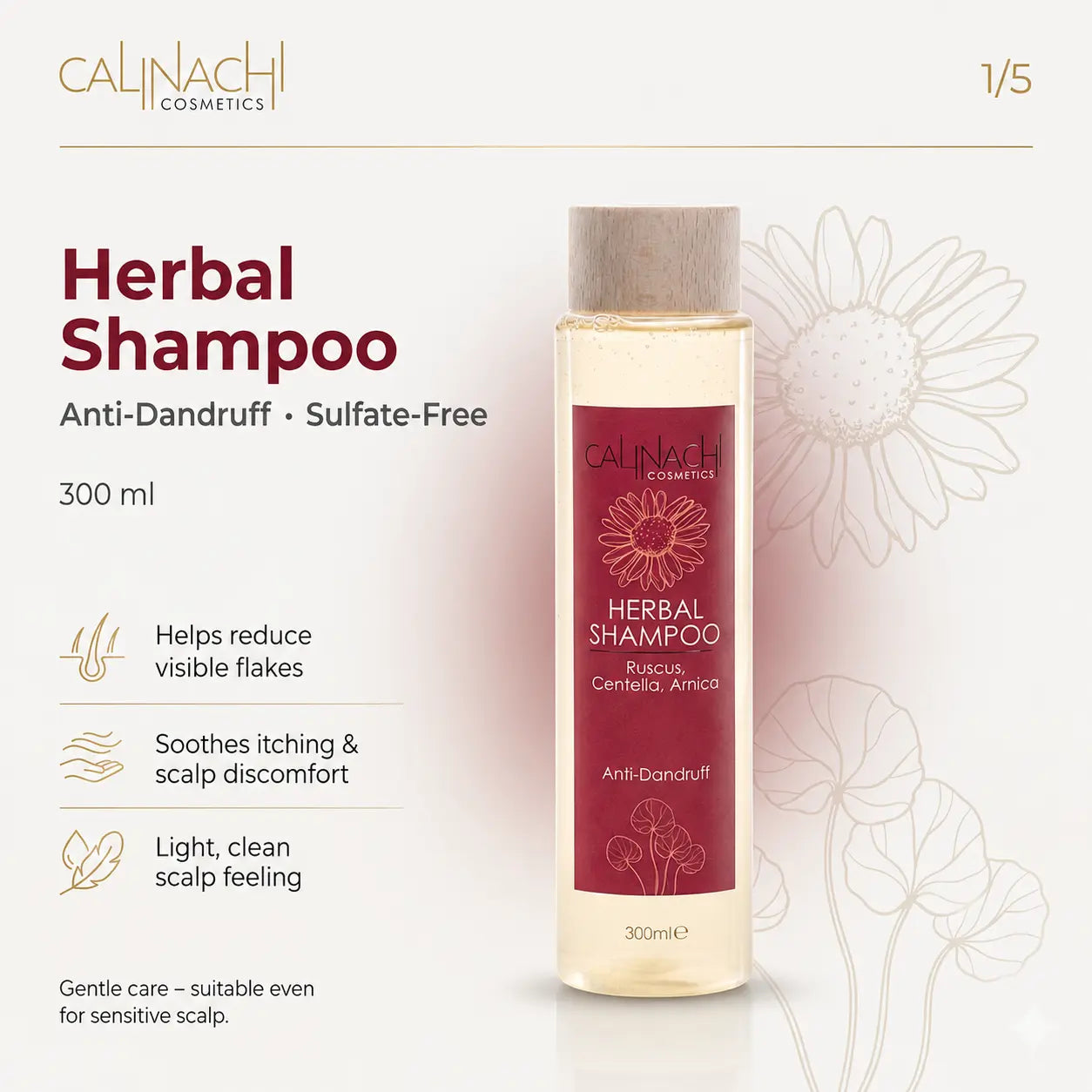 Anti Dandruff Herbal Shampoo, Sulfate Free, 300 ml. haircare CALINACHI Cosmetics
