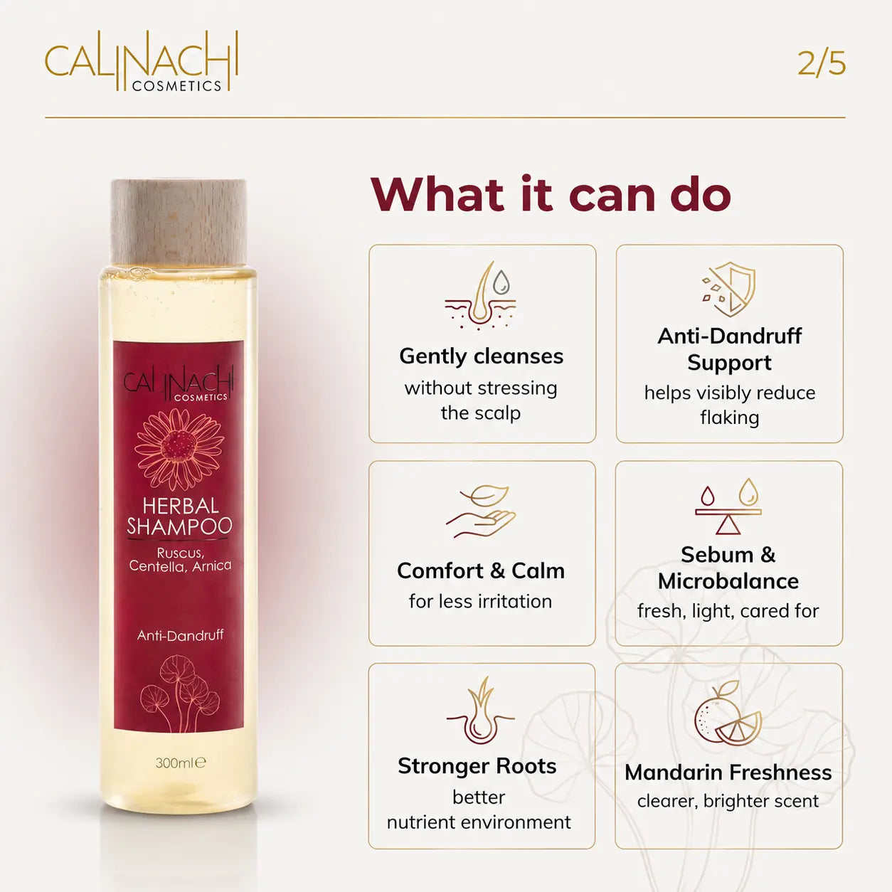 Anti Dandruff Herbal Shampoo, Sulfate Free, 300 ml. haircare CALINACHI Cosmetics