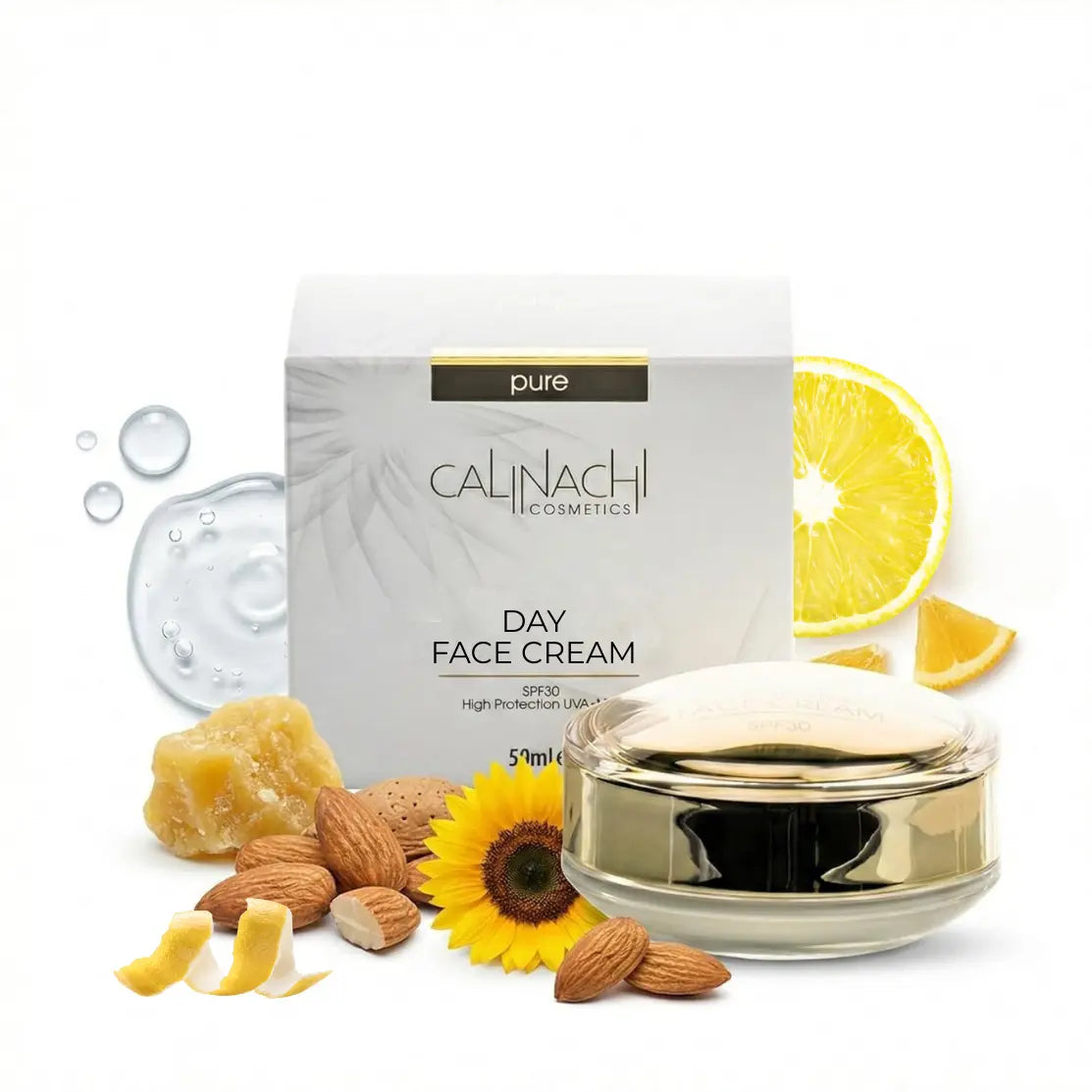 Hydrating Day Cream for Face, Neck, and Décolletage, SPF30, 50ml. skincare CALINACHI Cosmetics