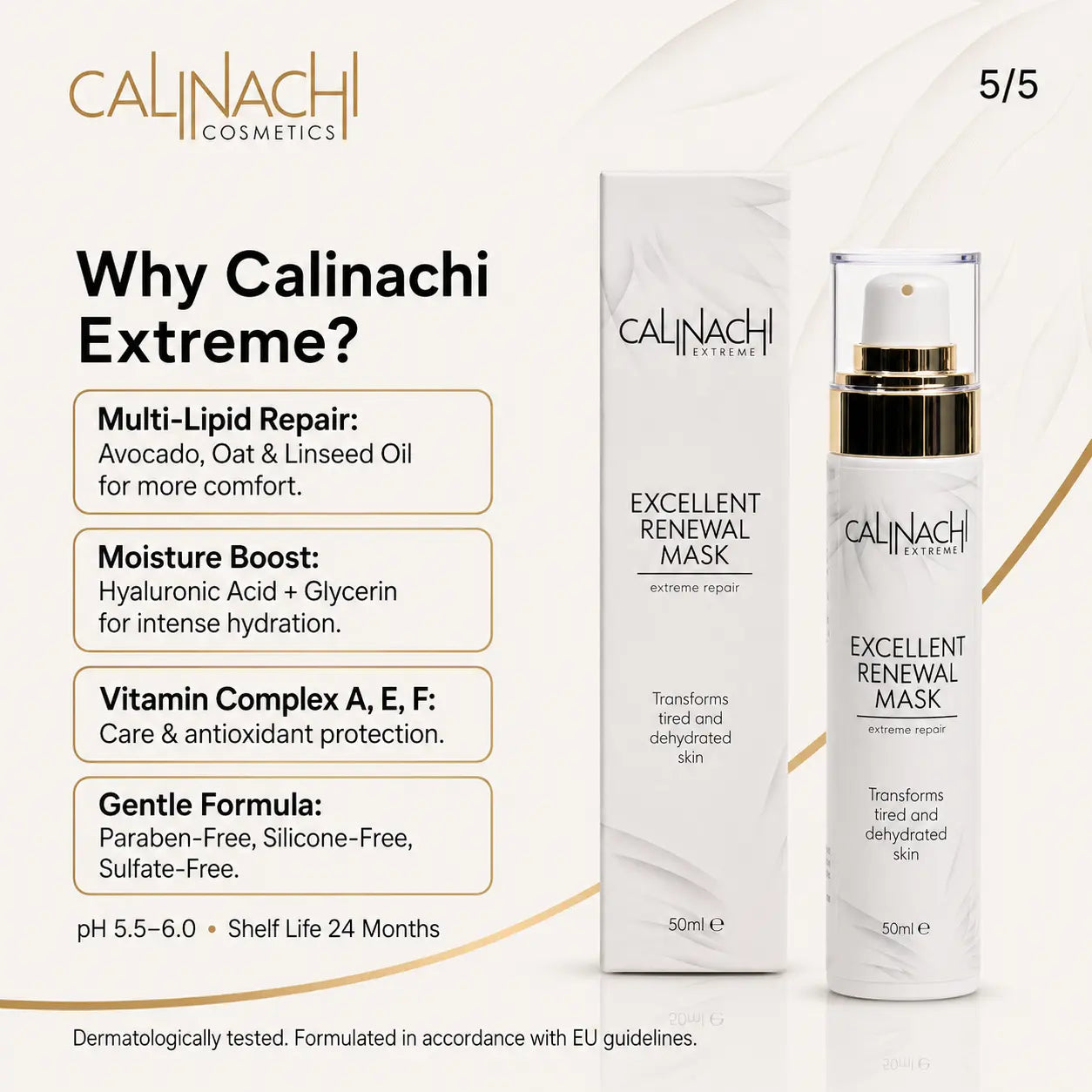 Excellent Renewal Mask for Face, Neck, and Décolletage, 50ml. skincare CALINACHI Cosmetics