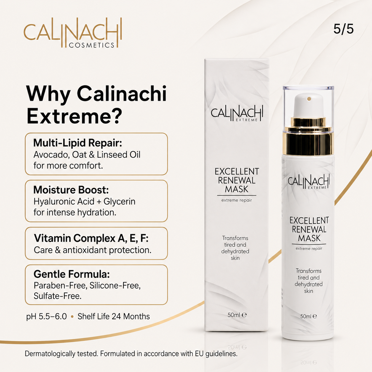 Excellent Renewal Mask for Face, Neck, and Décolletage, 50ml. skincare CALINACHI Cosmetics