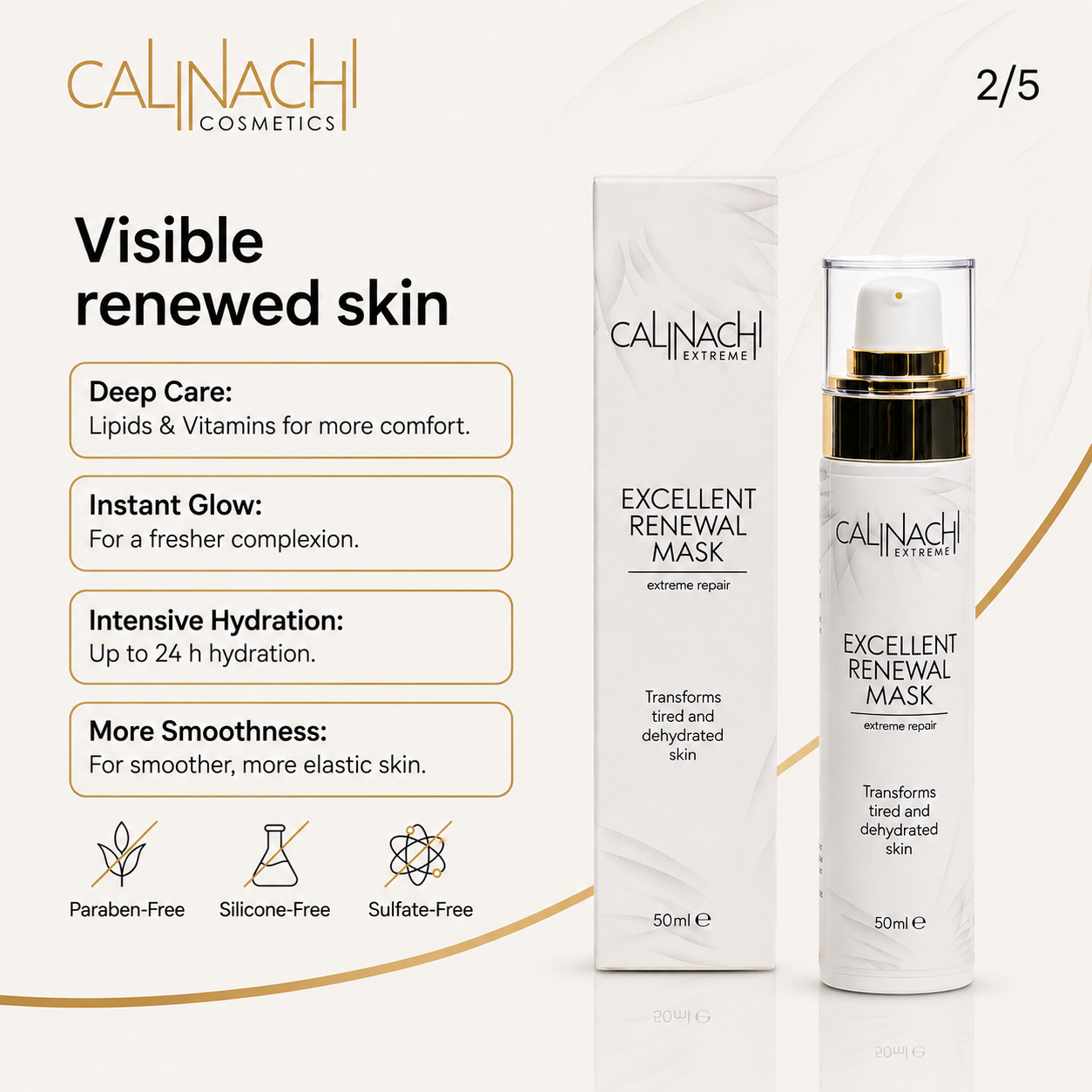 Excellent Renewal Mask for Face, Neck, and Décolletage, 50ml. skincare CALINACHI Cosmetics