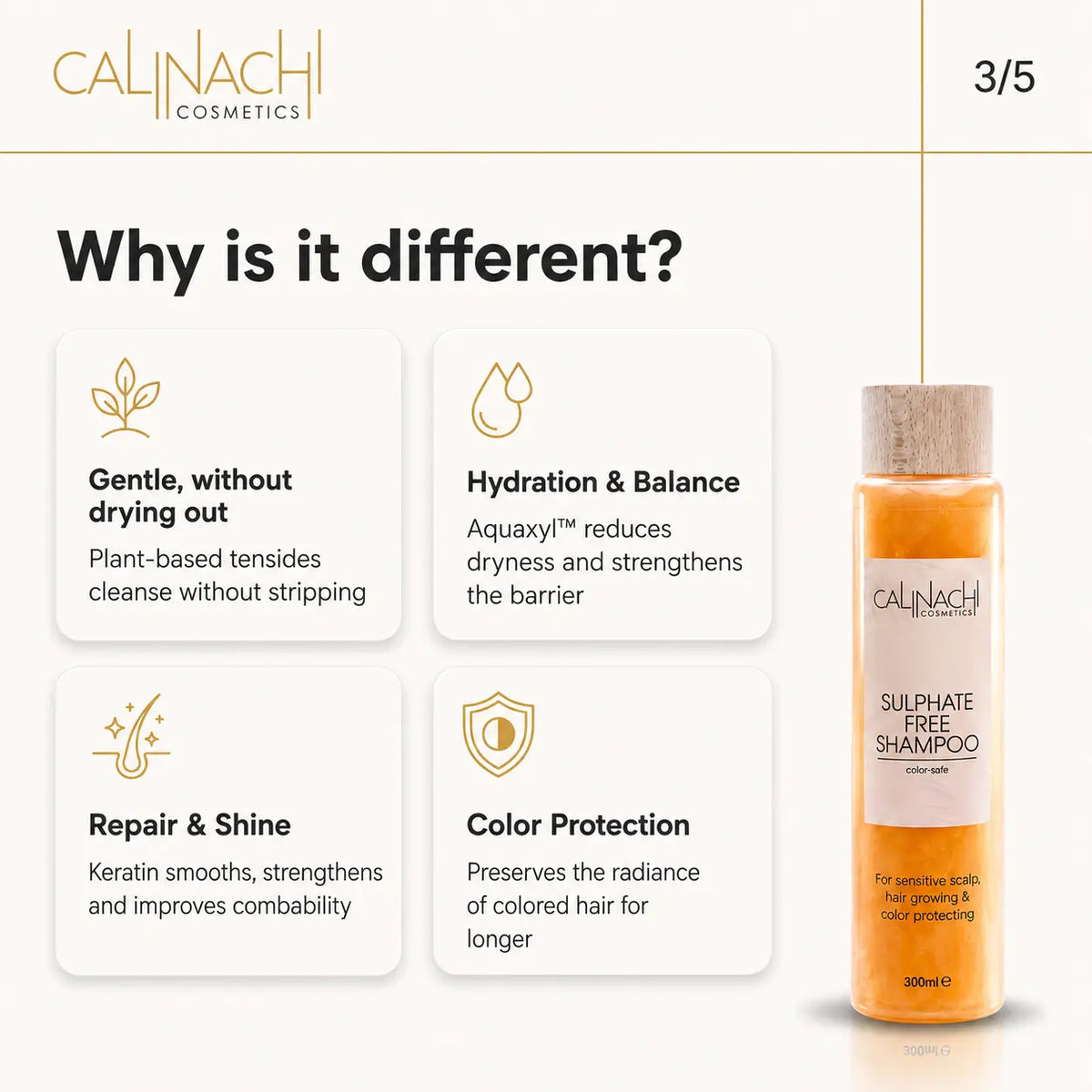 Protein &amp; Caffeine Scalp and Hair Shampoo, Sulfate-free, 300ml. haircare CALINACHI Cosmetics