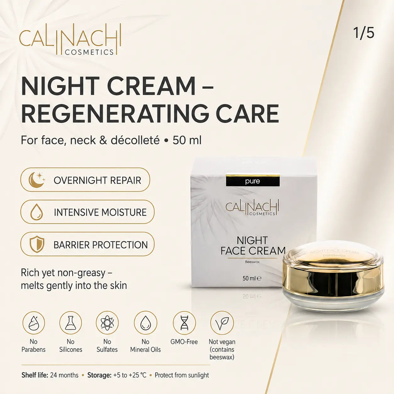 Regenerating Night Cream for Face, Neck, and Décolletage, 50ml skincare CALINACHI Cosmetics